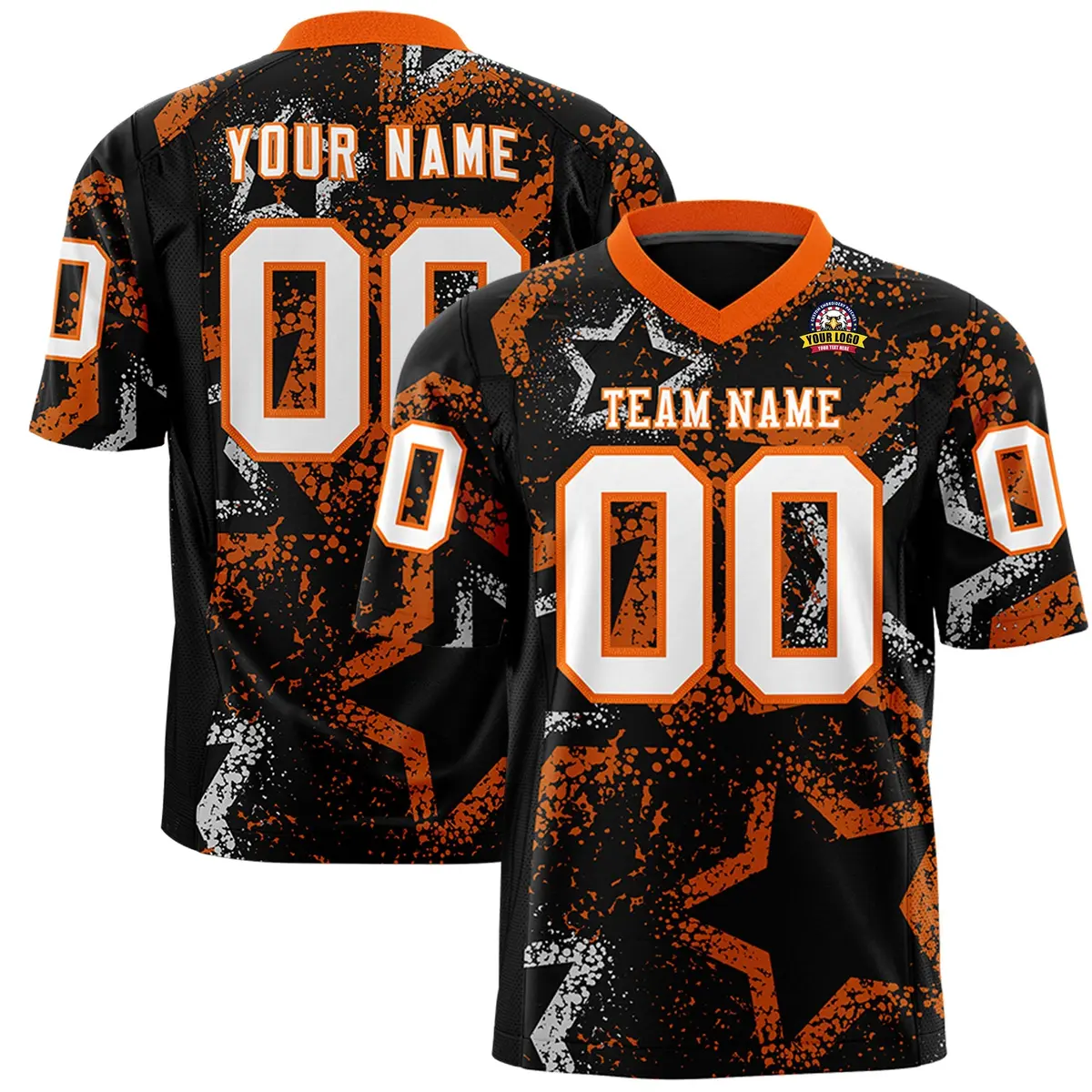 Black Orange White Star Graffiti Authentic Football Jersey