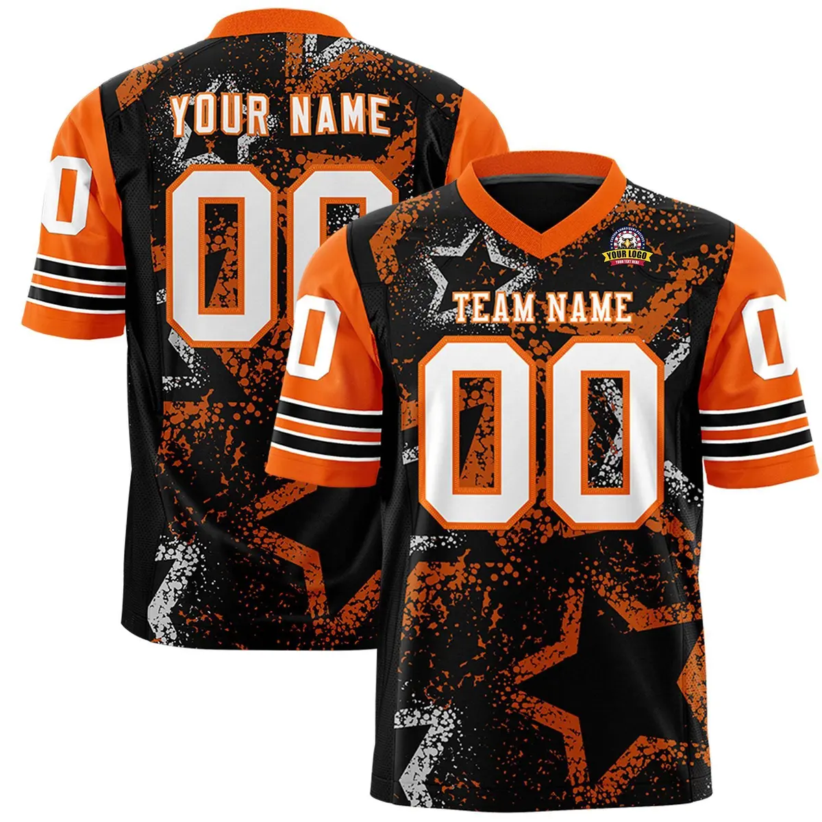 Black Orange-White Star Pattern Authentic Football Jersey