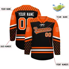 Black Orange White Star Series Lace-Up Neck Hockey Jersey 2