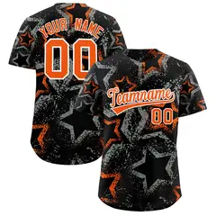 Black Orange White Star-Shaped Graffiti Ink Baseball Jersey