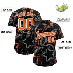 Black Orange White Star-Shaped Graffiti Ink Baseball Jersey 2