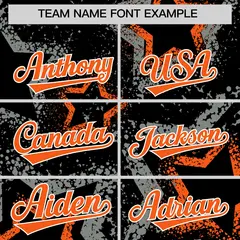 Black Orange White Star-Shaped Graffiti Ink Baseball Jersey 3