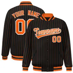 Black Orange-White Stripe Letterman Bomber Jacket