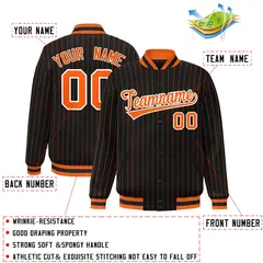 Black Orange-White Stripe Letterman Bomber Jacket 2