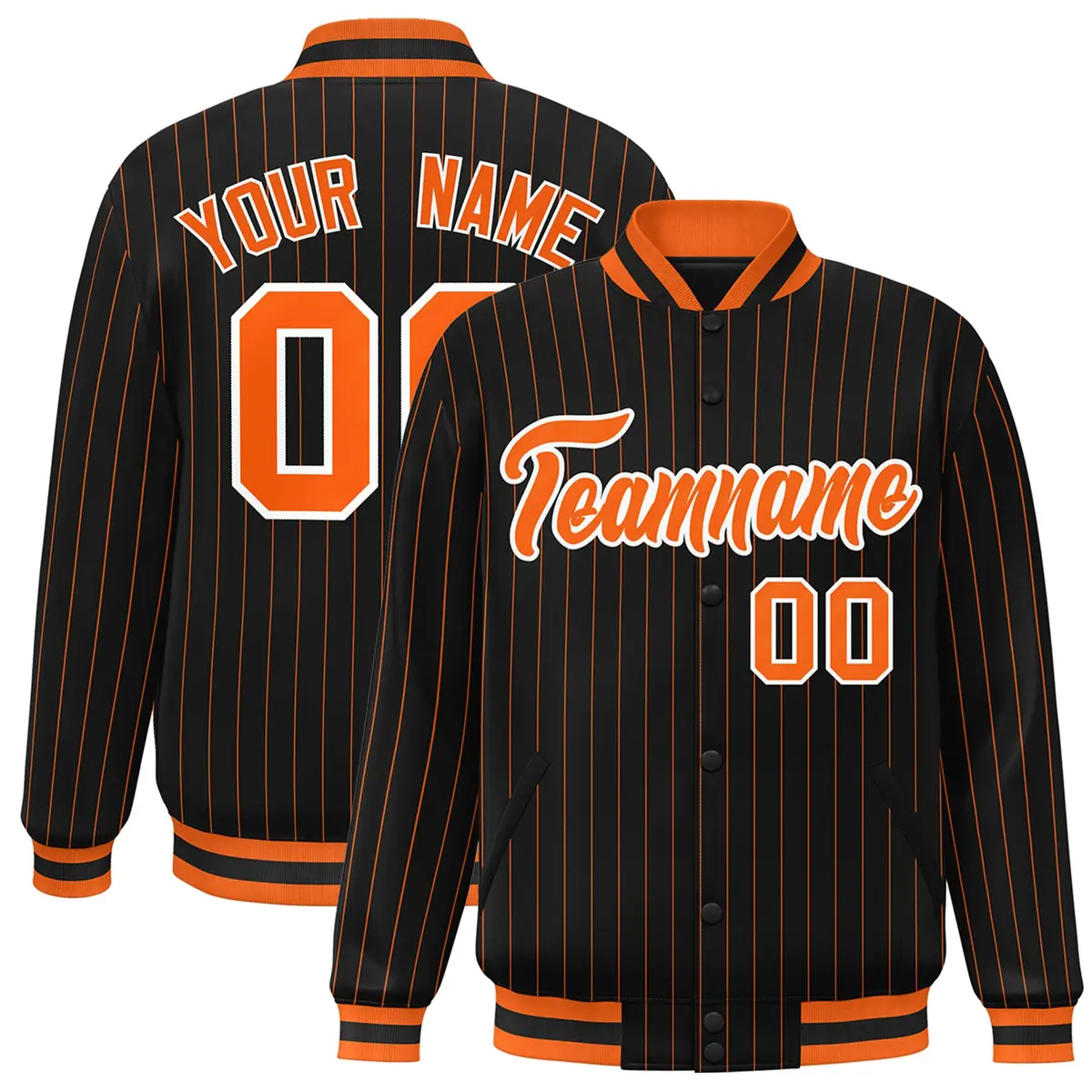 Black Orange White Stripe Letterman Jacket for Team Sport