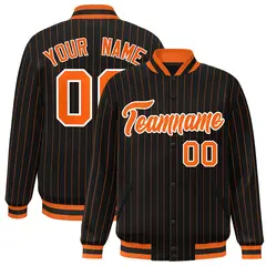 Black Orange White Stripe Letterman Jacket for Team Sport