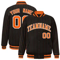 Black Orange-White Stripe Letterman Varsity Bomber Jacket