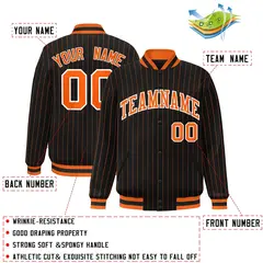 Black Orange-White Stripe Letterman Varsity Bomber Jacket 2