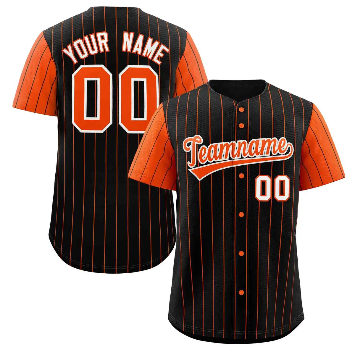 Black Orange-White Stripe Raglan Baseball Jersey