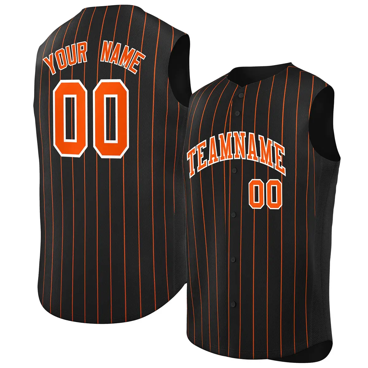 Black Orange-White Striped Sleeveless Baseball Jersey