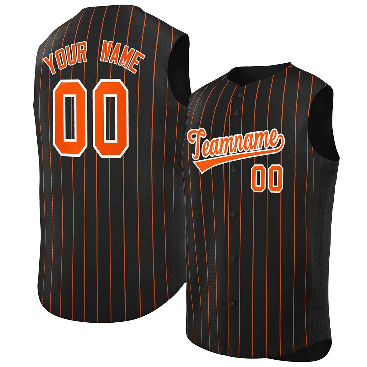 Black Orange-White Striped Sleeveless Baseball Jersey