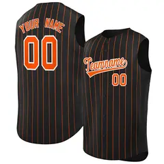Black Orange-White Striped Sleeveless Baseball Jersey