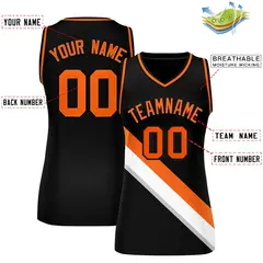 Women's Black Orange-White Thick Slash Mesh Basketball Jersey 2
