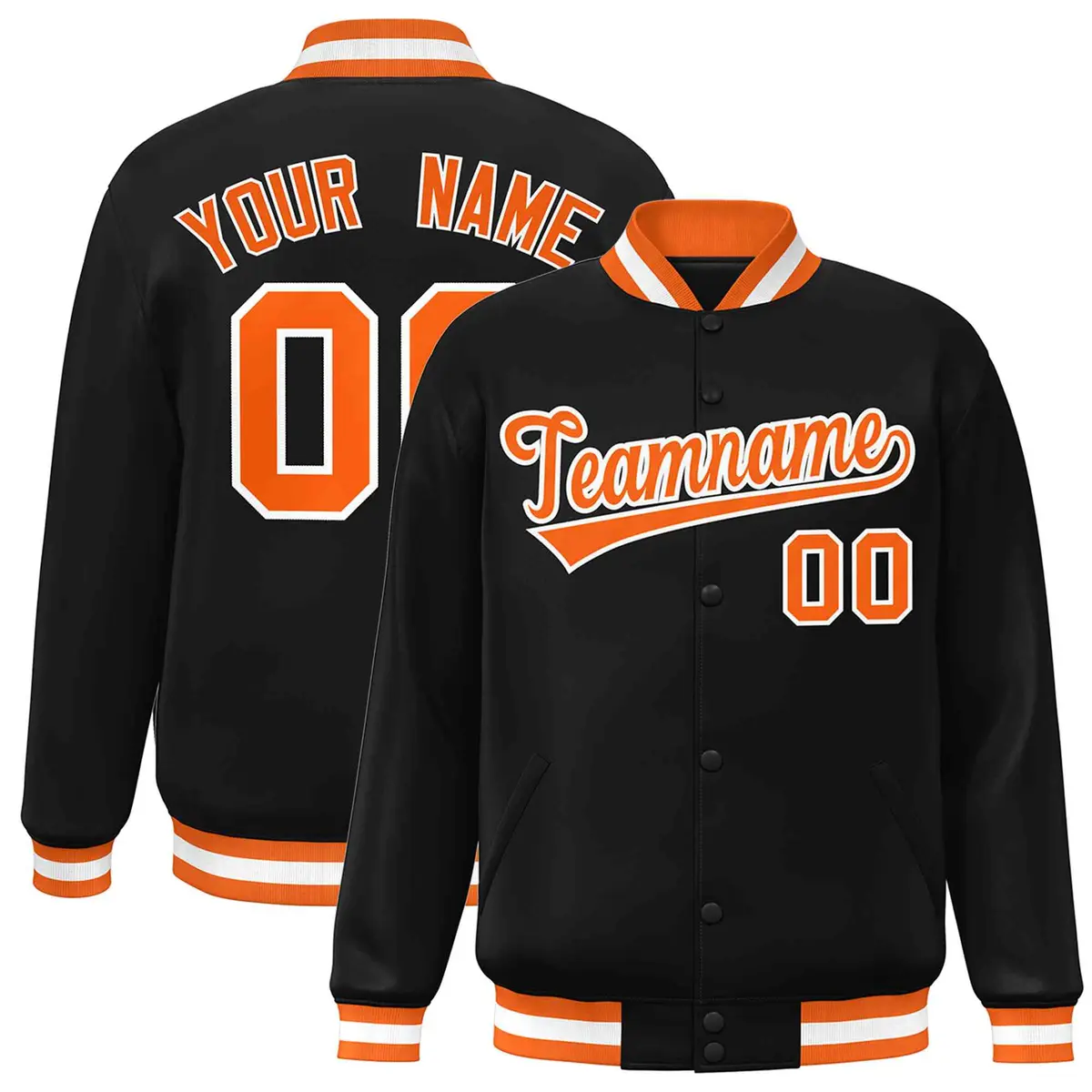 Black Orange-White Varsity Full-Snap Letterman Jacket