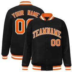 Black Orange-White Varsity Full-Snap Letterman Jacket