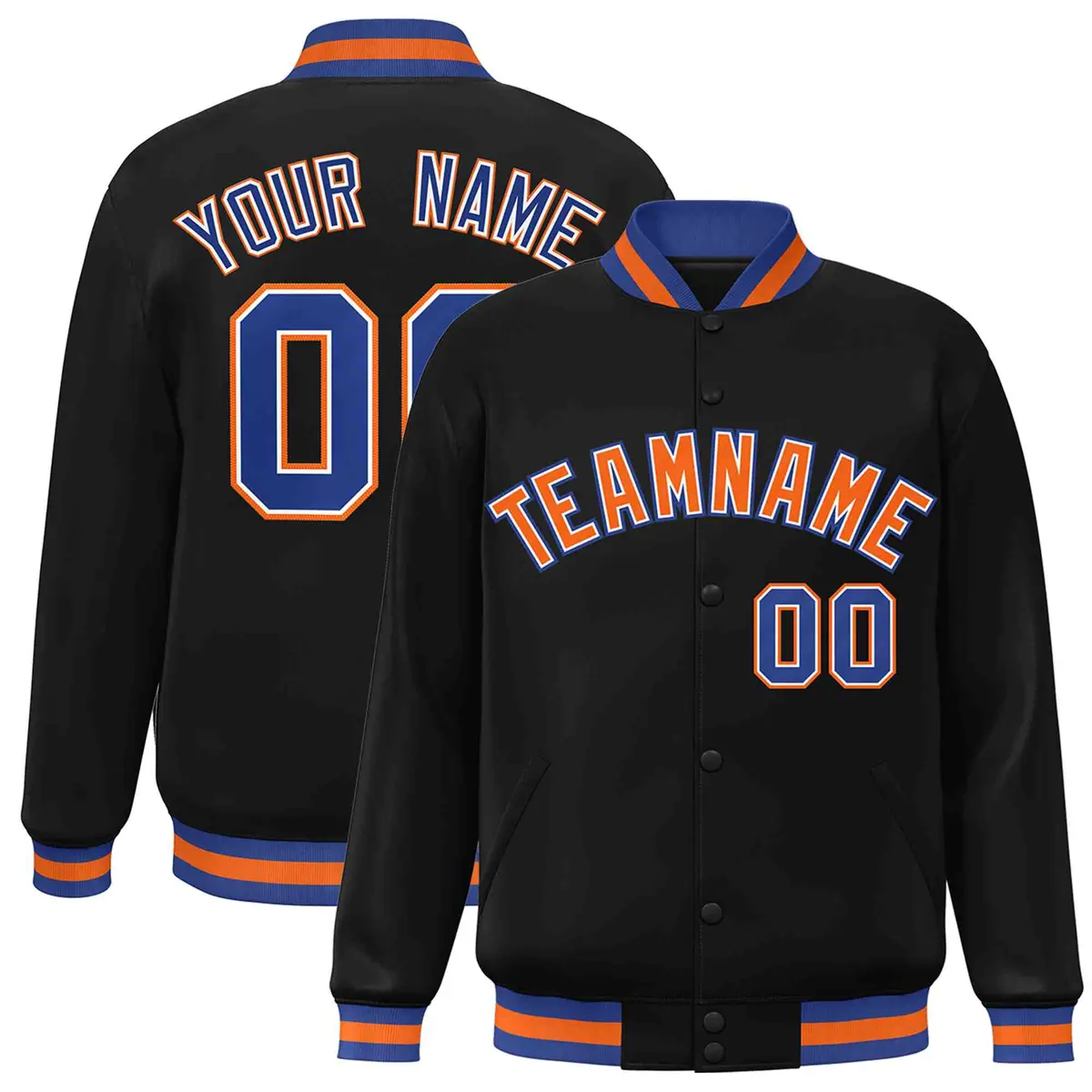 Black Orange-White Varsity Full-Snap Letterman Jacket