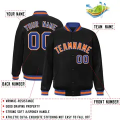 Black Orange-White Varsity Full-Snap Letterman Jacket 2