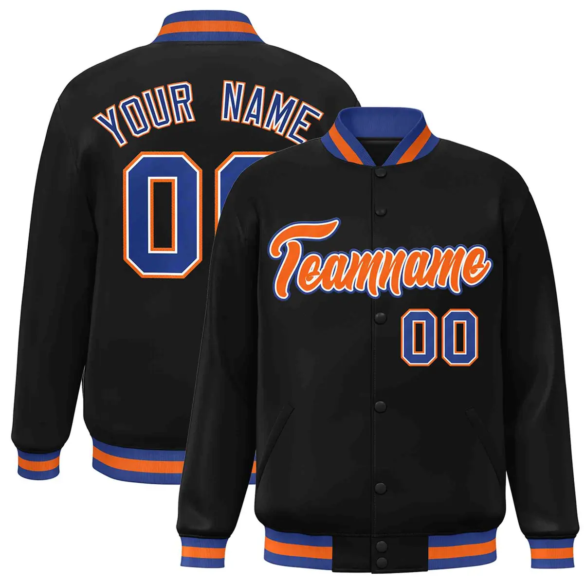 Black Orange-White Varsity Full-Snap Letterman Jacket