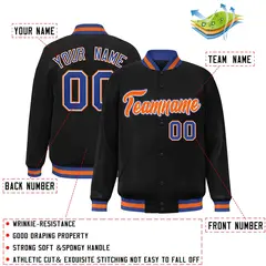 Black Orange-White Varsity Full-Snap Letterman Jacket 2