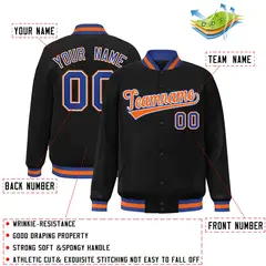 Black Orange-White Varsity Full-Snap Letterman Jacket 2