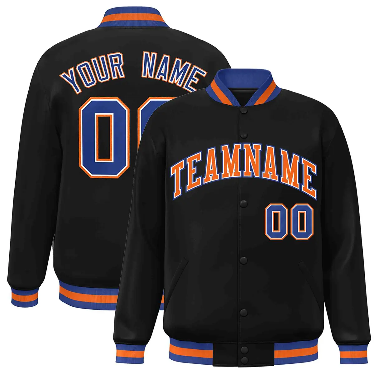 Black Orange-White Varsity Full-Snap Letterman Jacket