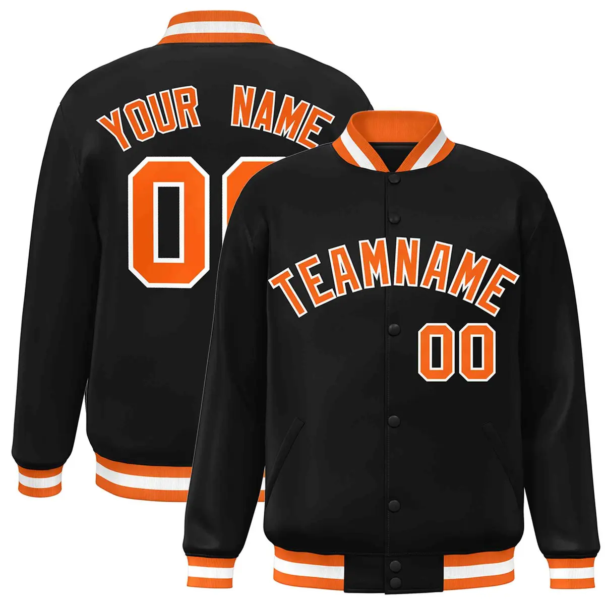Black Orange-White Varsity Full-Snap Letterman Jacket