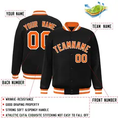 Black Orange-White Varsity Full-Snap Letterman Jacket 2