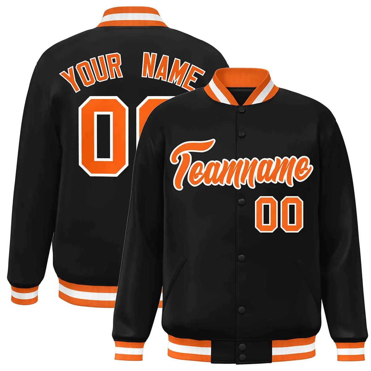 Black Orange-White Varsity Full-Snap Letterman Jacket
