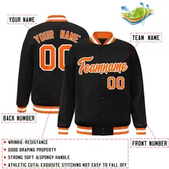 Black Orange-White Varsity Full-Snap Letterman Jacket 2