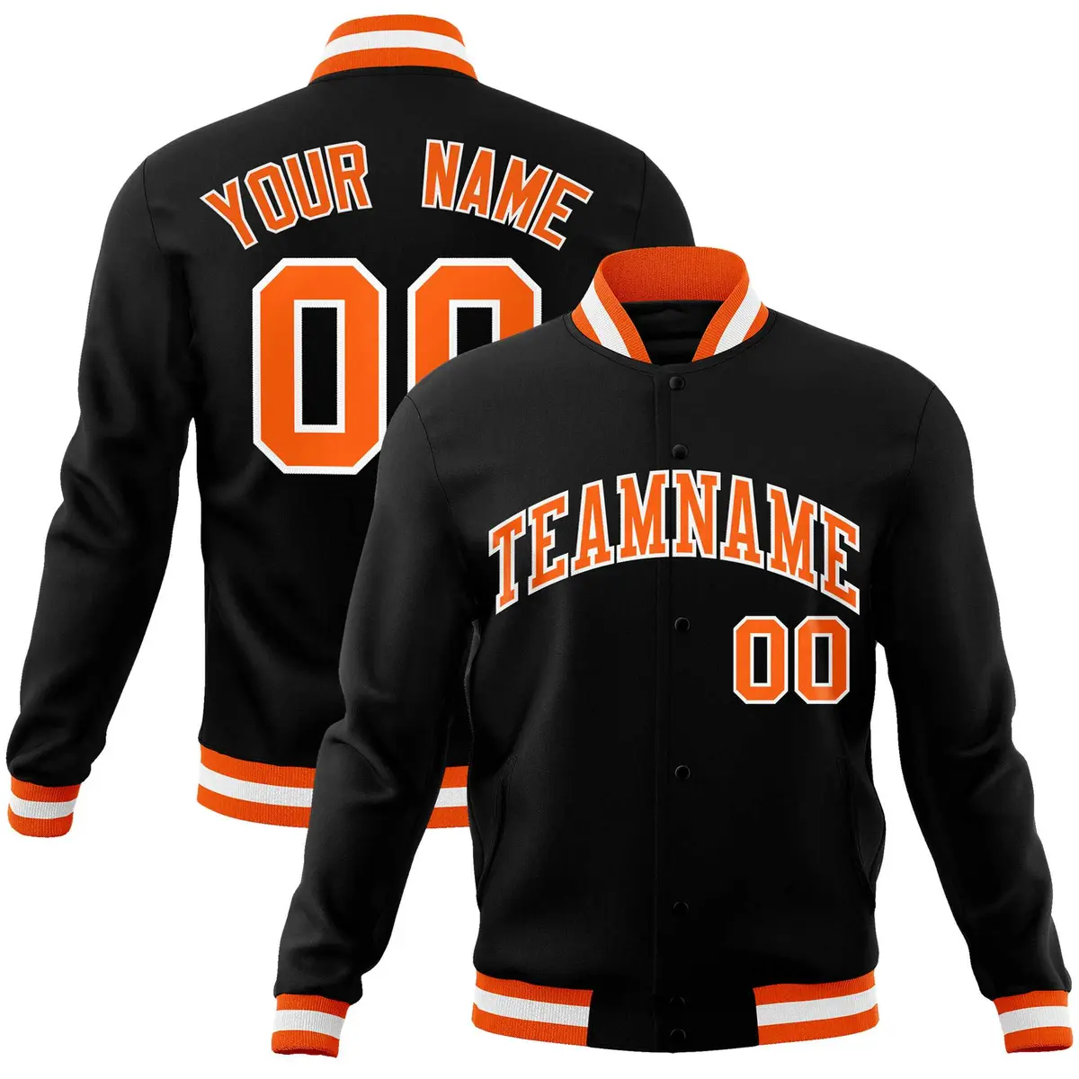 Black Orange-White Varsity Full-Snap Letterman Jacket