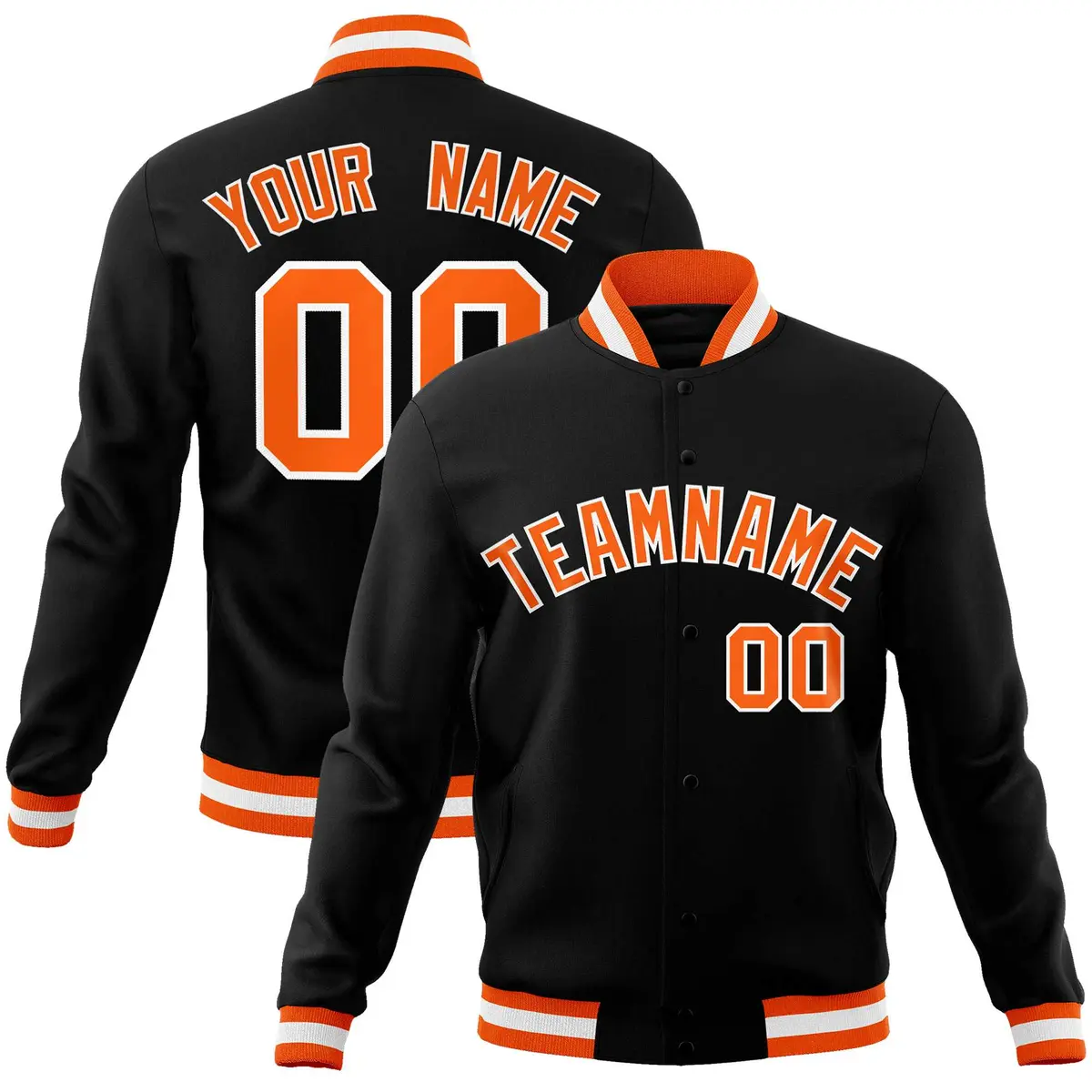 Black Orange-White Varsity Full-Snap Letterman Jacket