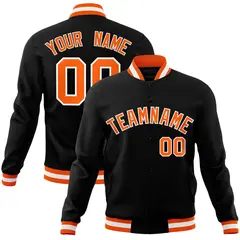 Black Orange-White Varsity Full-Snap Letterman Jacket
