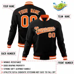 Black Orange-White Varsity Full-Snap Letterman Jacket 4