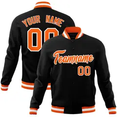Black Orange-White Varsity Full-Snap Letterman Jacket 1