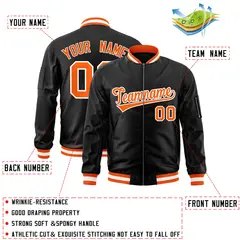 Black Orange-White Varsity Full-Zip Letterman Bomber Jacket 2