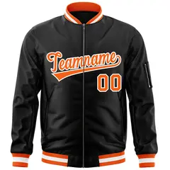 Black Orange-White Varsity Full-Zip Letterman Bomber Jacket 3