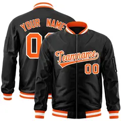 Black Orange-White Varsity Full-Zip Letterman Bomber Jacket 1