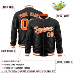 Black Orange-White Varsity Full-Zip Letterman Bomber Jacket 2