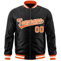 Black Orange-White Varsity Full-Zip Letterman Bomber Jacket 3