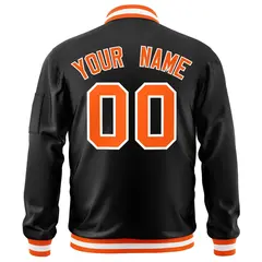 Black Orange-White Varsity Full-Zip Letterman Bomber Jacket 4