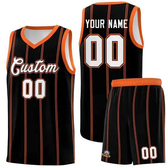 Black Orange White Vertical Stripes Basketball Jersey Set