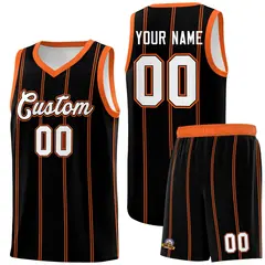 Black Orange White Vertical Stripes Basketball Jersey Set 1