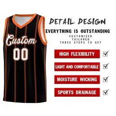 Black Orange White Vertical Stripes Basketball Jersey Set 2