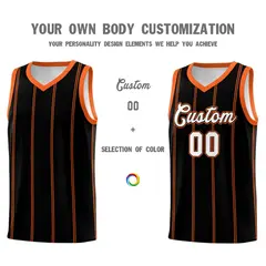 Black Orange White Vertical Stripes Basketball Jersey Set 3