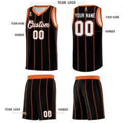 Black Orange White Vertical Stripes Basketball Jersey Set 5
