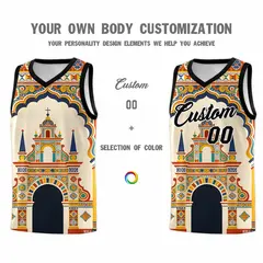 Black Palace Pattern Mexican Colors Graffiti Basketball Jersey 4