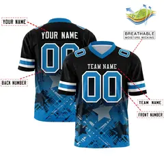 Black Panther Blue Star Gradient Flag Football Jersey 2