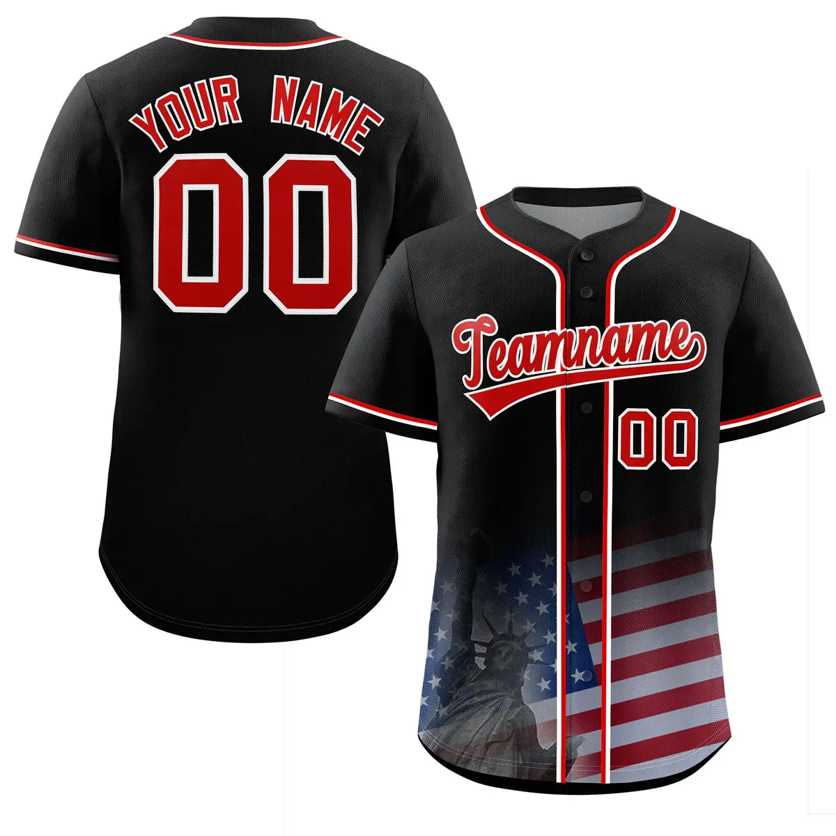Black Patriotic Gradient American Flag Baseball Jersey