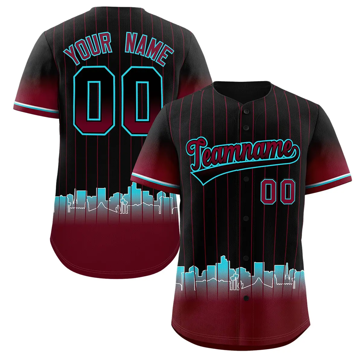 Black Phoenix City Silhouette Baseball Jersey