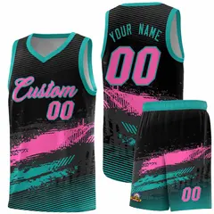 Black Pink and Aqua Graffiti Pattern Basketball Jersey 1